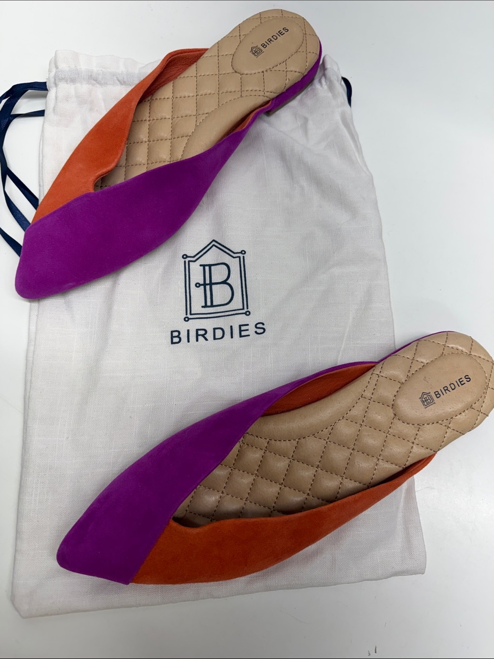 Birdies The Swan Slides Pointed Toes Ballet Flats Shoes Suede Purple Orange 9.5